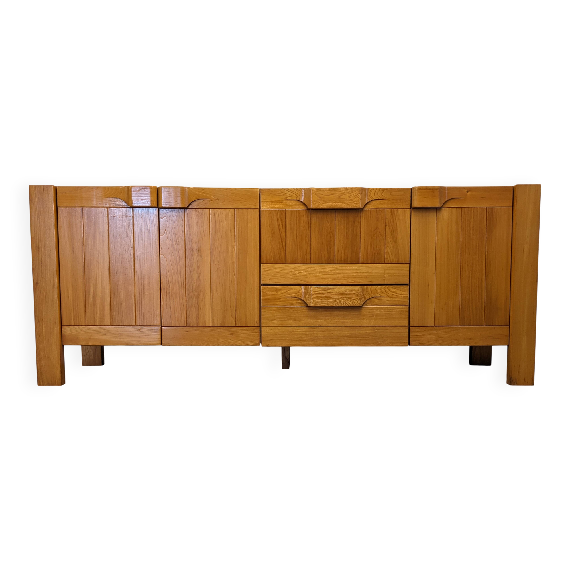 Solid elm sideboard, Maison Regain, France, circa 1970