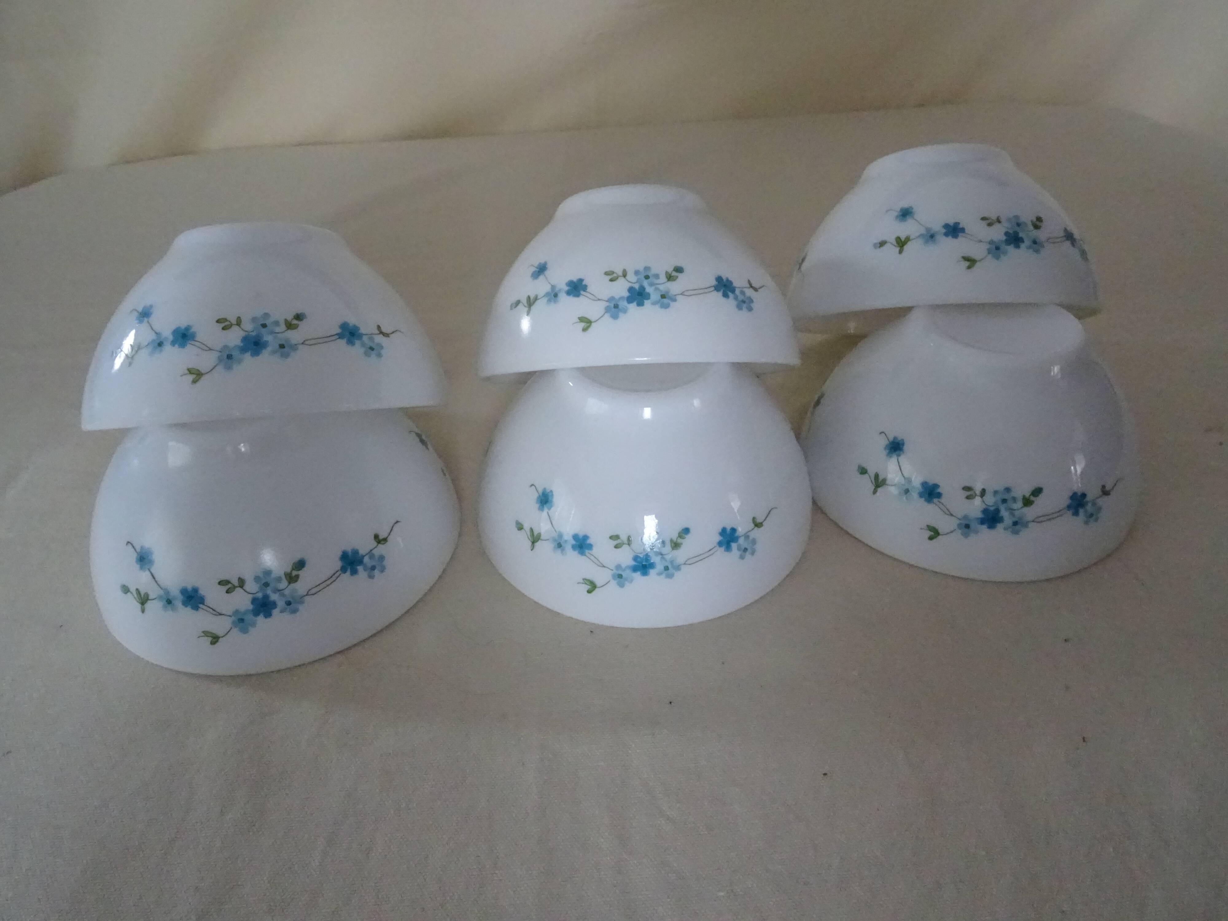6 bowls veronica Arcopal décor blue flowers