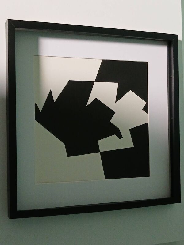 Tableau Vintage Art Optique - Victor Vasarely ''Fantôme'' - Cadre 40x40c