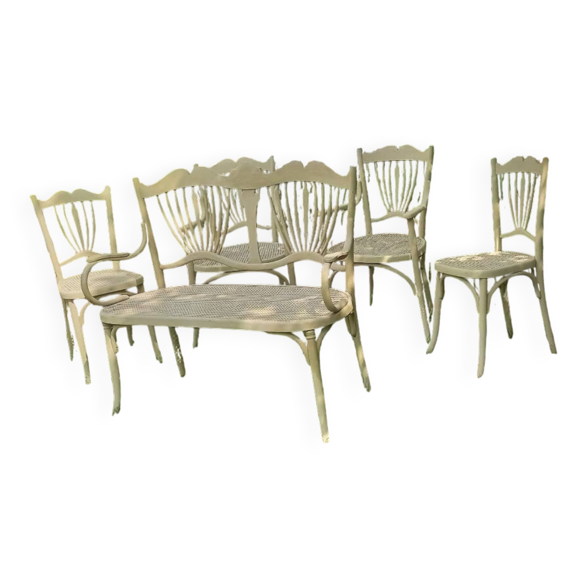 Bentwood cane set, sofa, 2 armchairs, 2 chairs