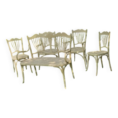 Ensemble bois courbé canné,canapé,2 fauteuils,2 chaises