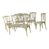 Ensemble bois courbé canné,canapé,2 fauteuils,2 chaises