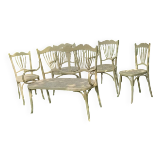 Bentwood cane set, sofa, 2 armchairs, 2 chairs