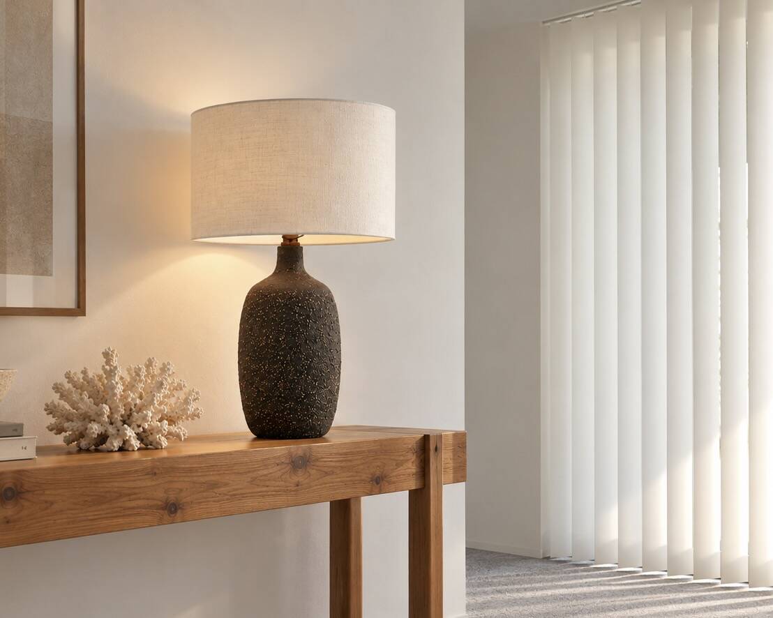 Brown chamotte ceramic lamp base, signed, Scandinavian style.