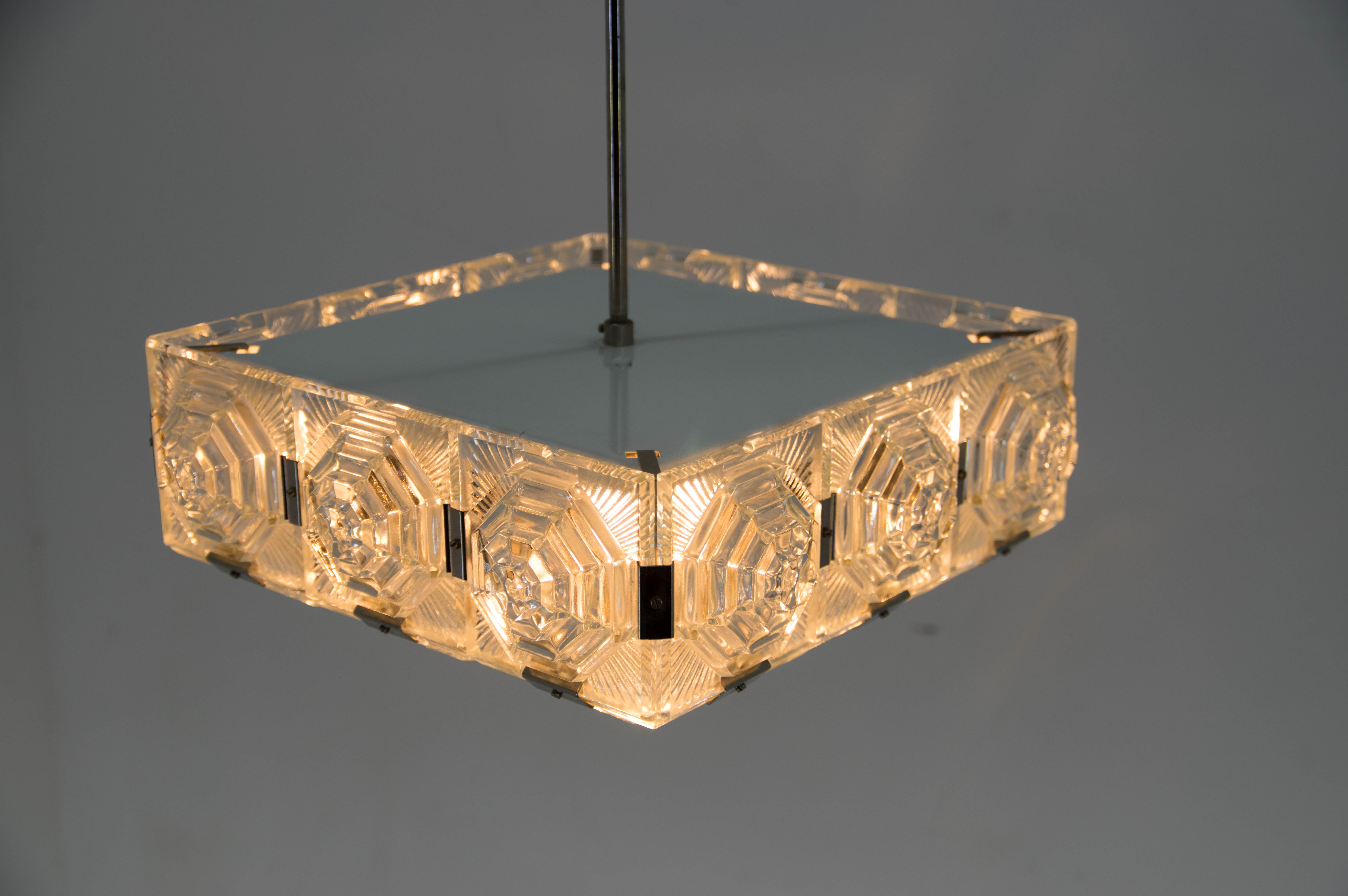 Brutalist Glass Chandelier by Kamenicky Senov, 1970s