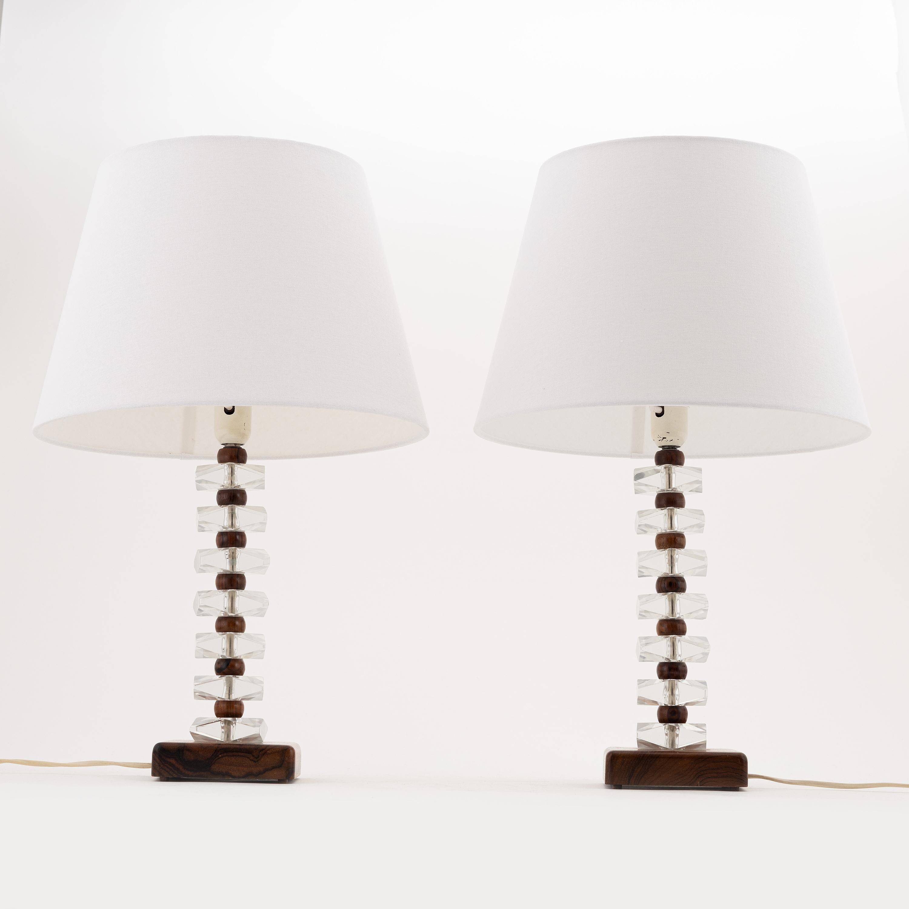 Lampe de bureau en bois de rose et verre par Orrefors, Suède, 1960