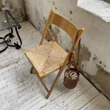 Beech and straw folding chair from the 80s