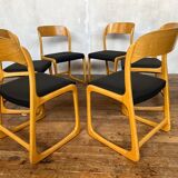 Set of 6 vintage bentwood sleigh chairs by Baumann - 1960s