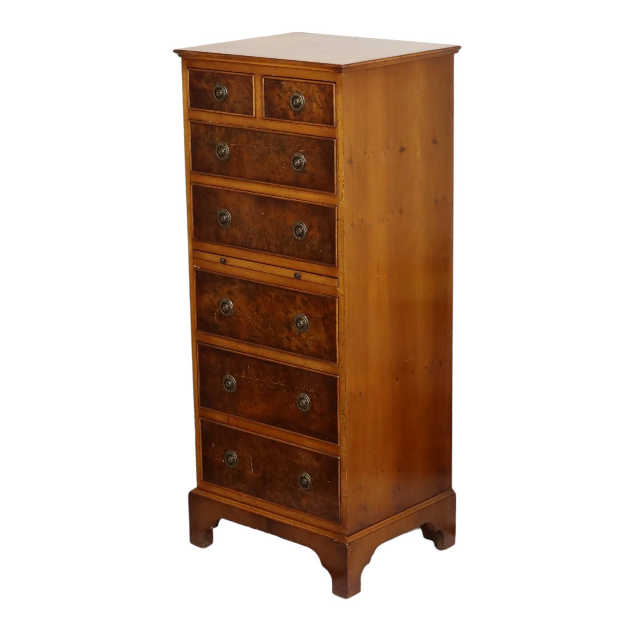 Vintage Chest of Drawers Burton Reproductions Burl Wood Veneer 116cm