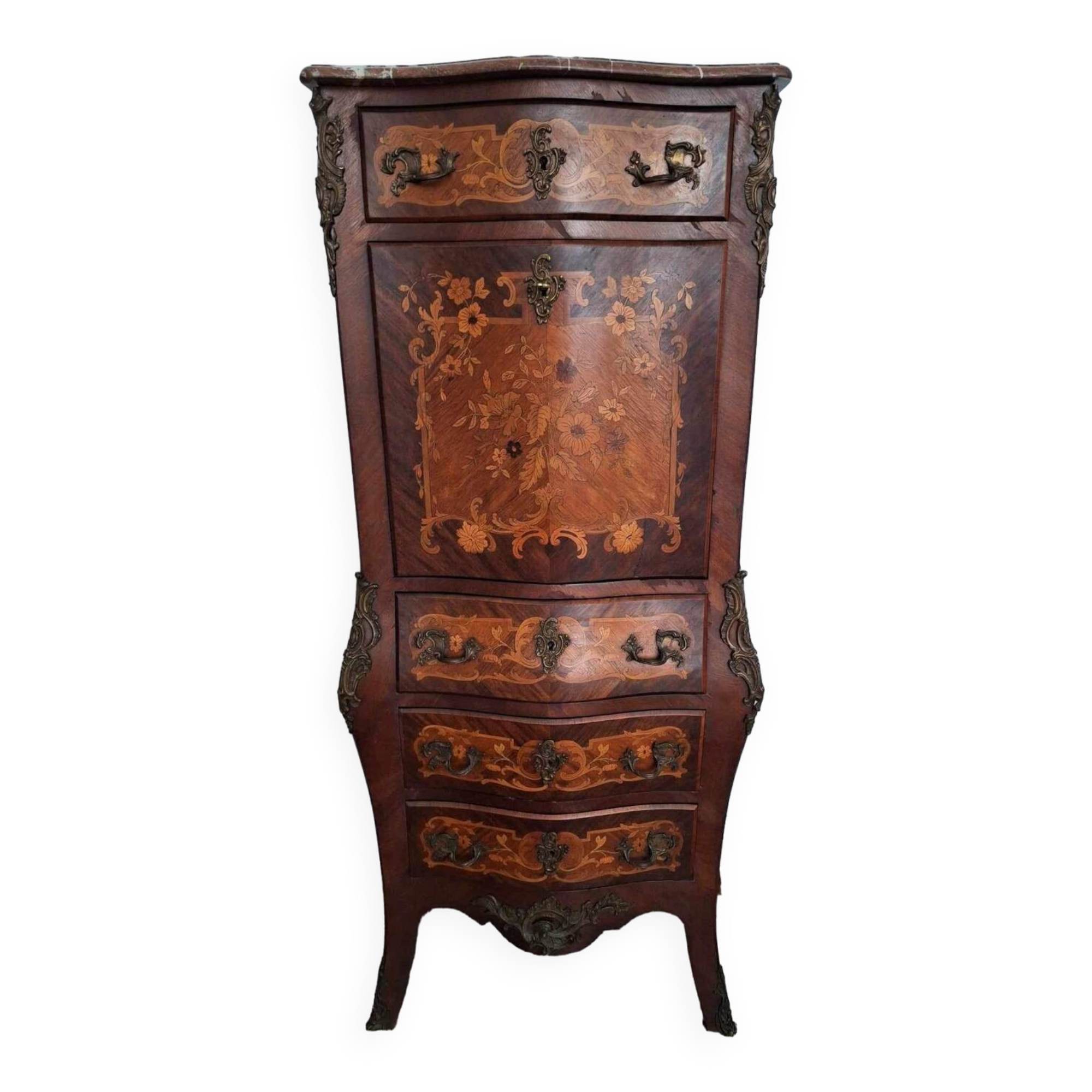 Antique secretary with marble top, late 19th century office furniture