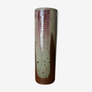 Vase céramique cylindre lie de vin années 70