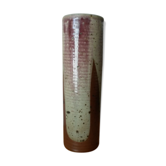 Vase céramique cylindre lie de vin années 70