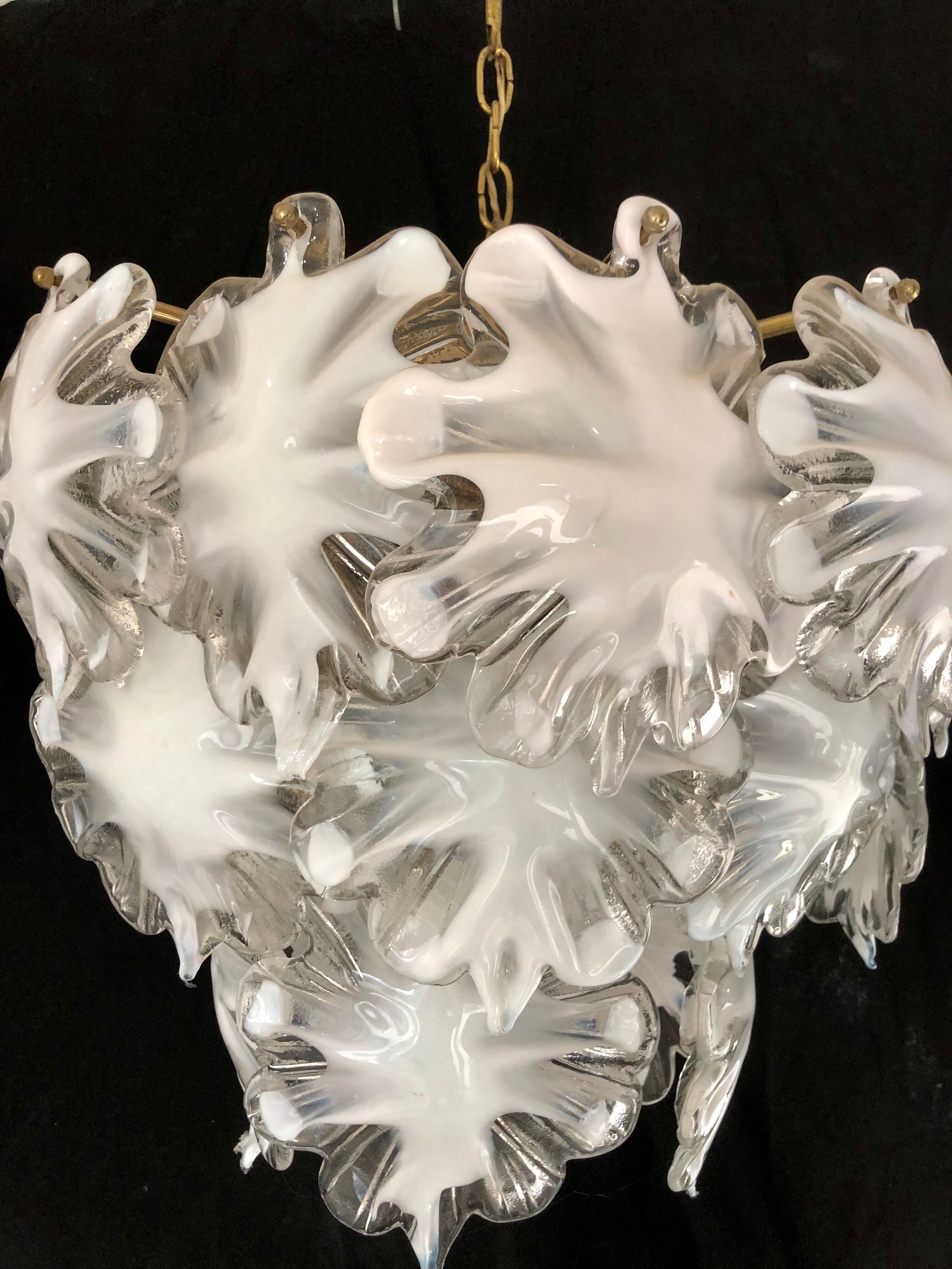 Mazzega glass white chandelier