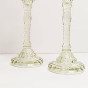 Set of two light green glass candlesticks from the mid-century, Europe, 1960s.