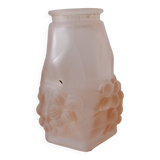 Signed ros - pink glass tulip with octagonal bell flowers - thick molded glass