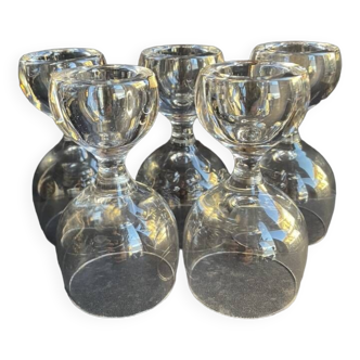 5 Verres à vin cristal – Pied boule creuse