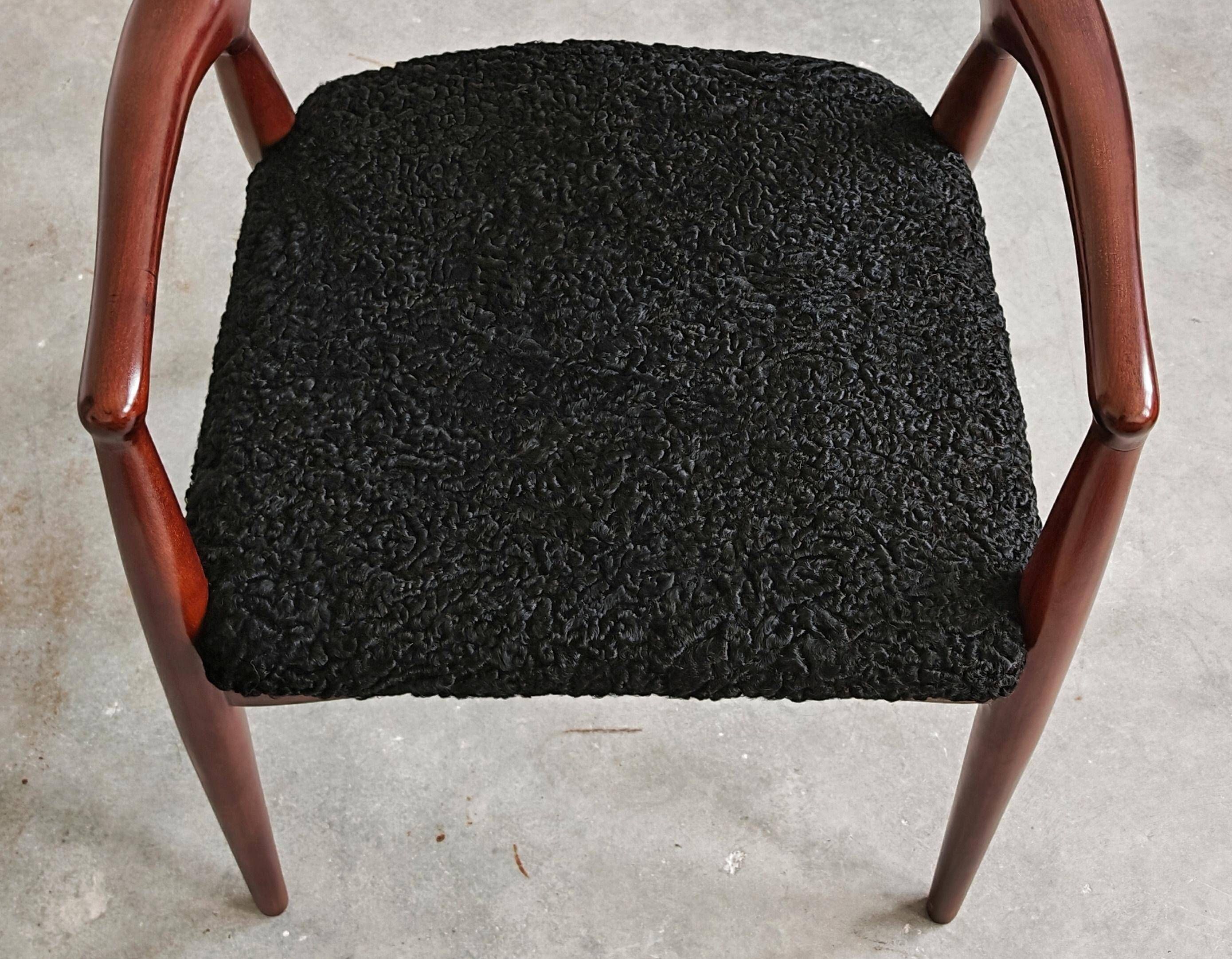 Mid Century Modern armchair in astrakhan lambskin, Yugoslavia 1960s