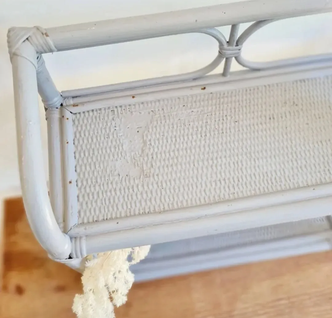 Grey vintage rattan shelf