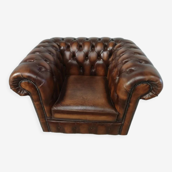 Fauteuil chesterfield cuir marron