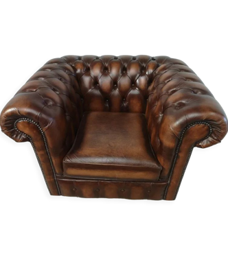 Fauteuil chesterfield cuir marron