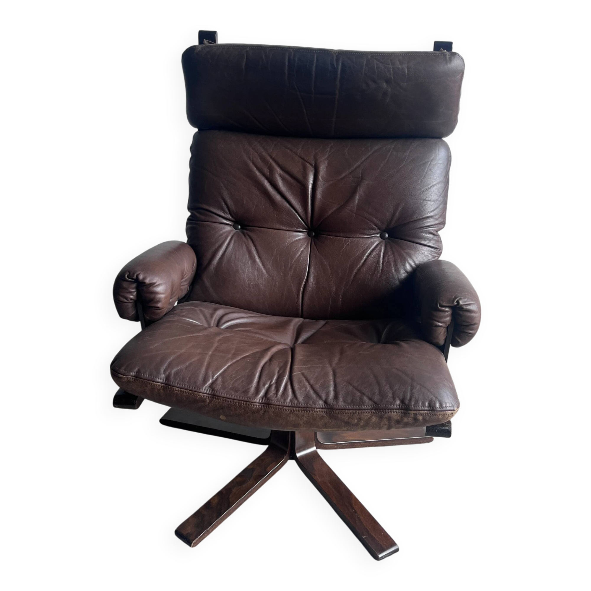 Vintage Scandinavian swivel lounge chair in leather, 1970s