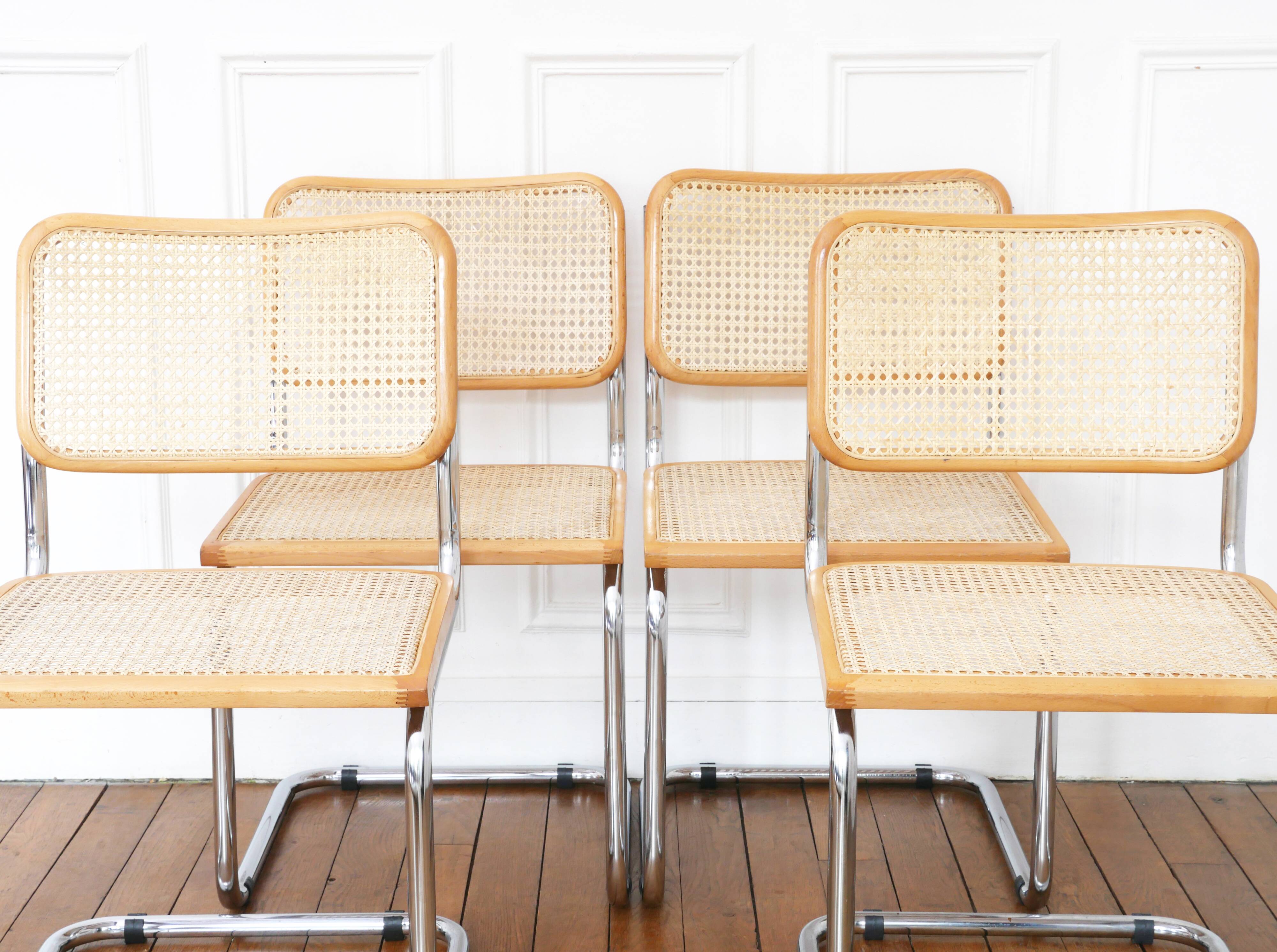 4 cesca b32 breuer chairs made in italy - cane seats reworked