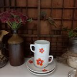 2 tasses mugs et soucoupes en porcelaine Colombia Vintage 1970s