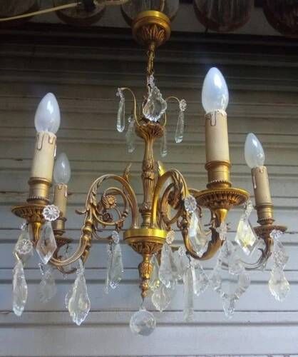 Antique gilded bronze and crystal chandelier with 5 lights / working condition l. gau?