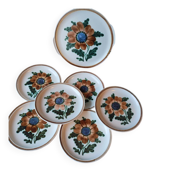 Ensemble de 6 assiettes à dessert et un grand plat Gien, modèle Bangui