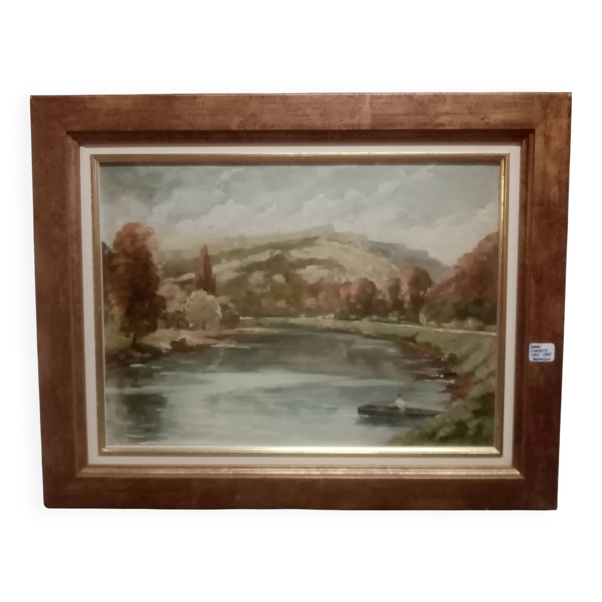 Old oil painting on cardboard citadel of besancon signed henri chapatte