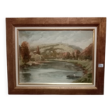 Old oil painting on cardboard citadel of besancon signed henri chapatte