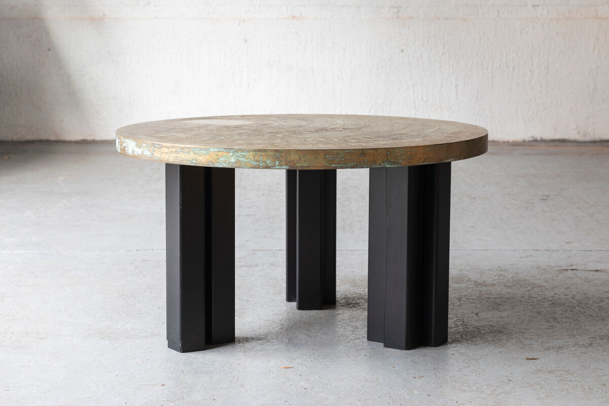 Coffee table in etched brass by Christian Krekels, Belgium, 1990