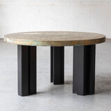 Table basse en laiton gravé par Christian Krekels, Belgique, 1990