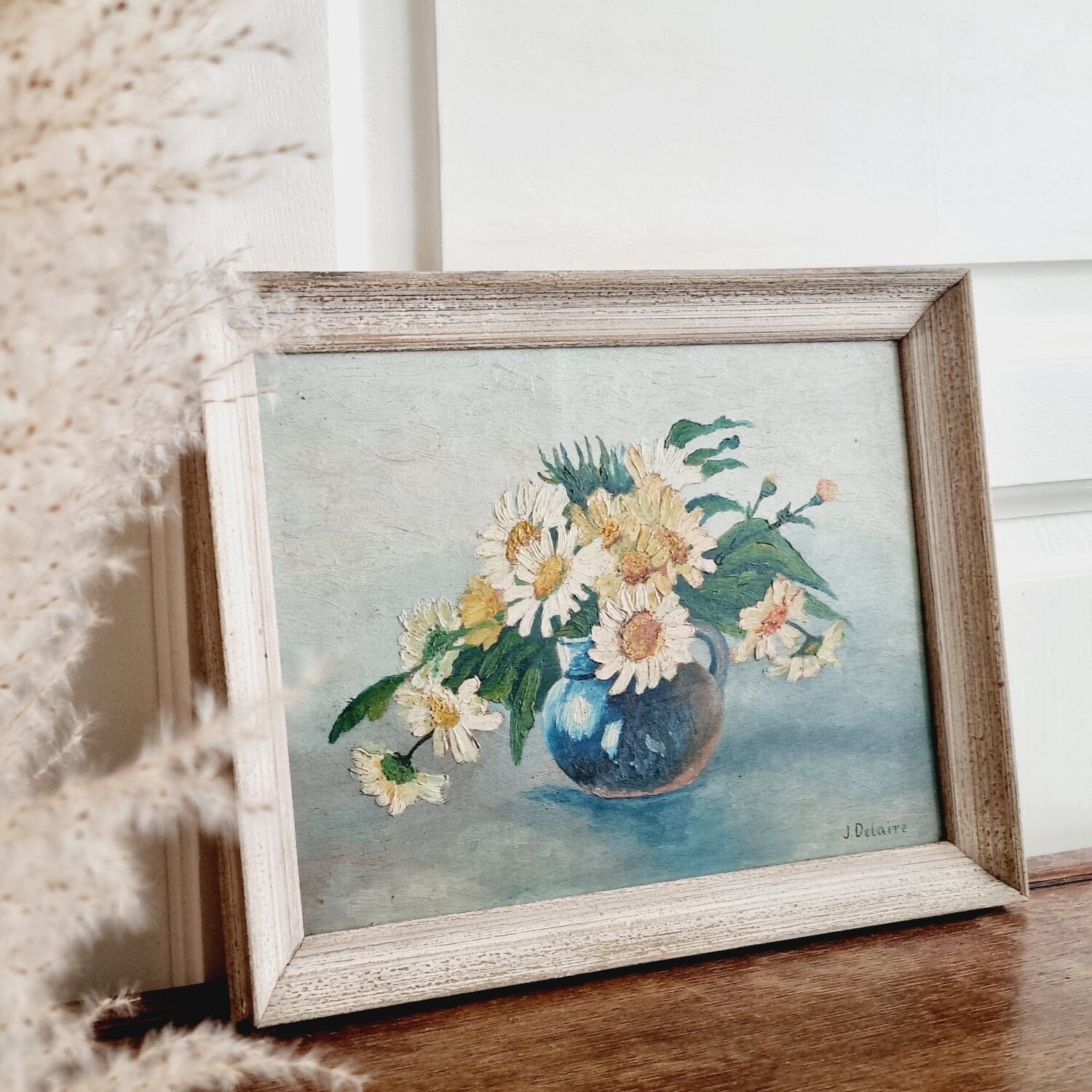 Oil on wood bouquet of daisies