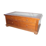 Coffee table top beveled glass and 3 drawers through