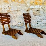 Pair of vintage folding chairs with slats, 1950-1960