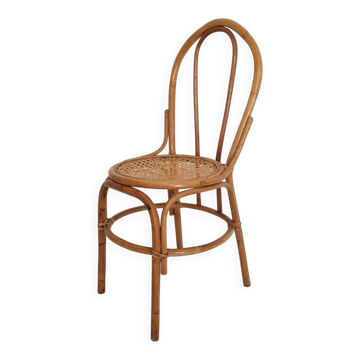 Chaise vintage en bambou et cannage, esprit bistrot Thonet
