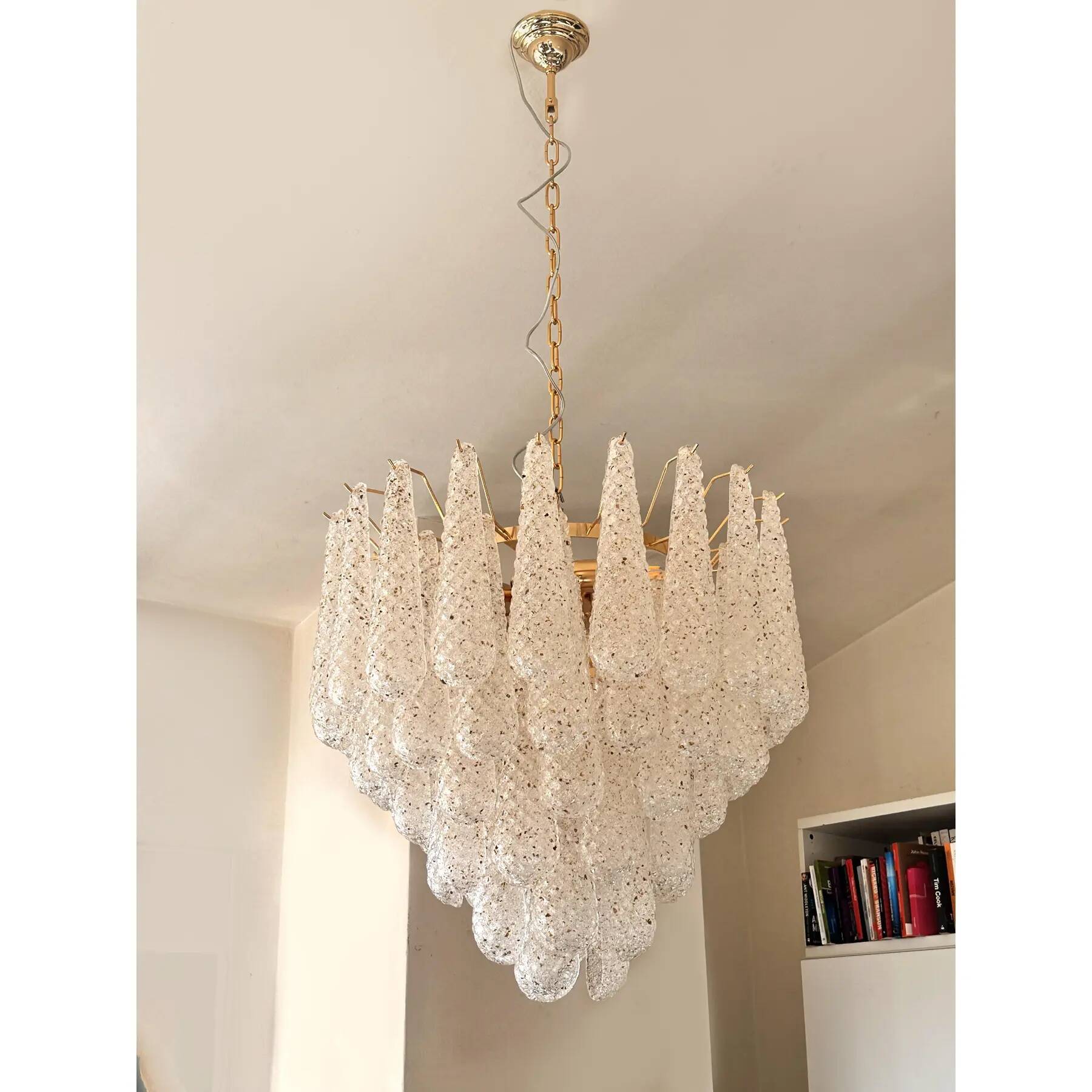 Mid-Century Modern “Conchiglie” Murano Glass Gold Chandelier