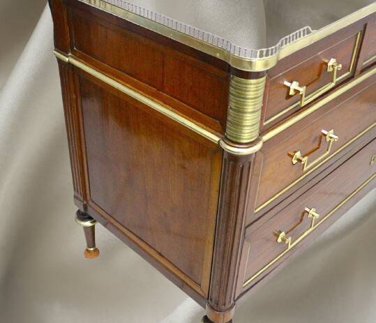 Louis XVI Officer's Chest of Drawers, 19th (19th) Century, Mahogany & Marble