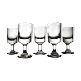 5 anciens verres sur pied fond épais trompe l'œil bistrot