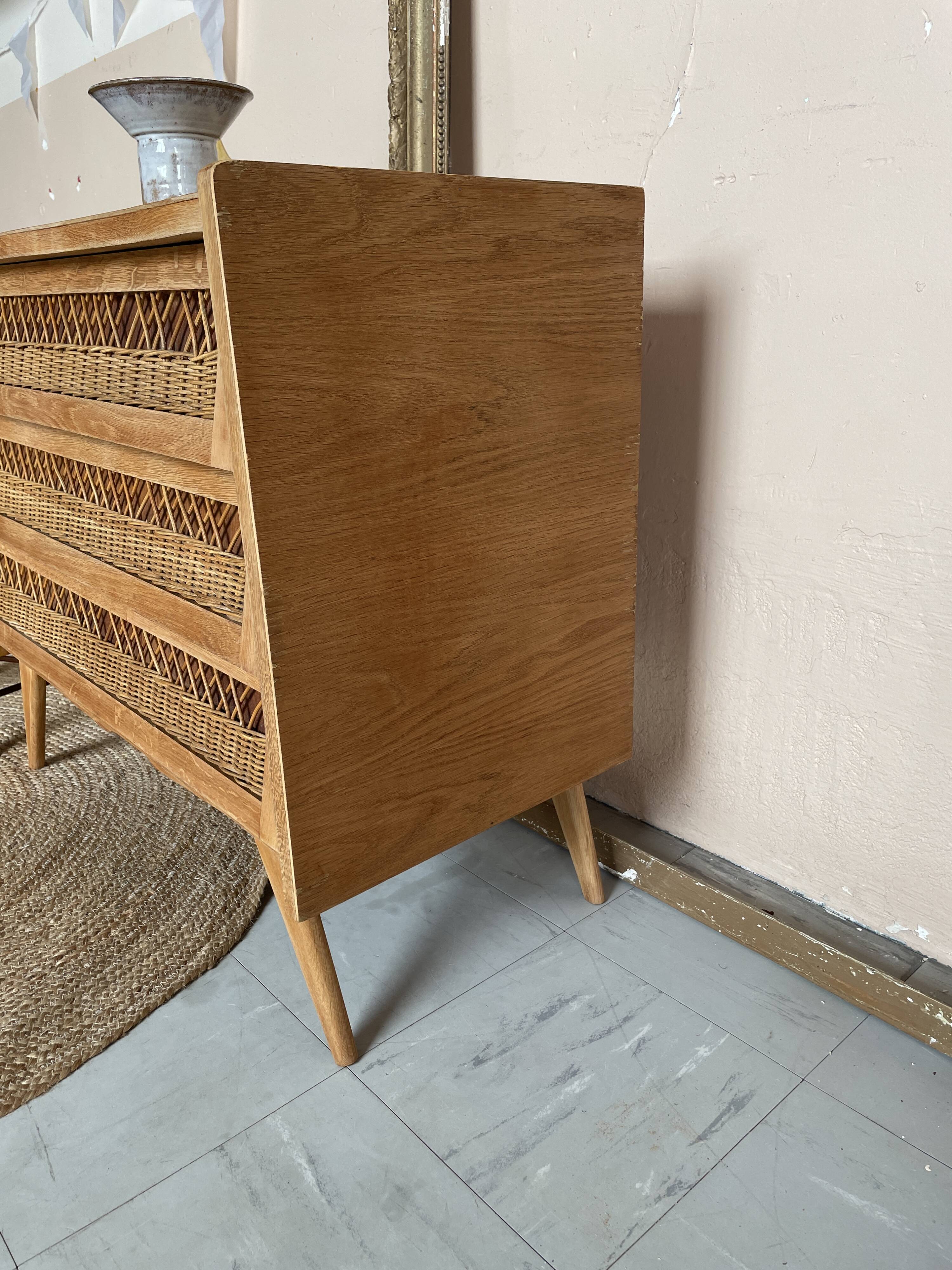Commode Vintage Bois et Rotin