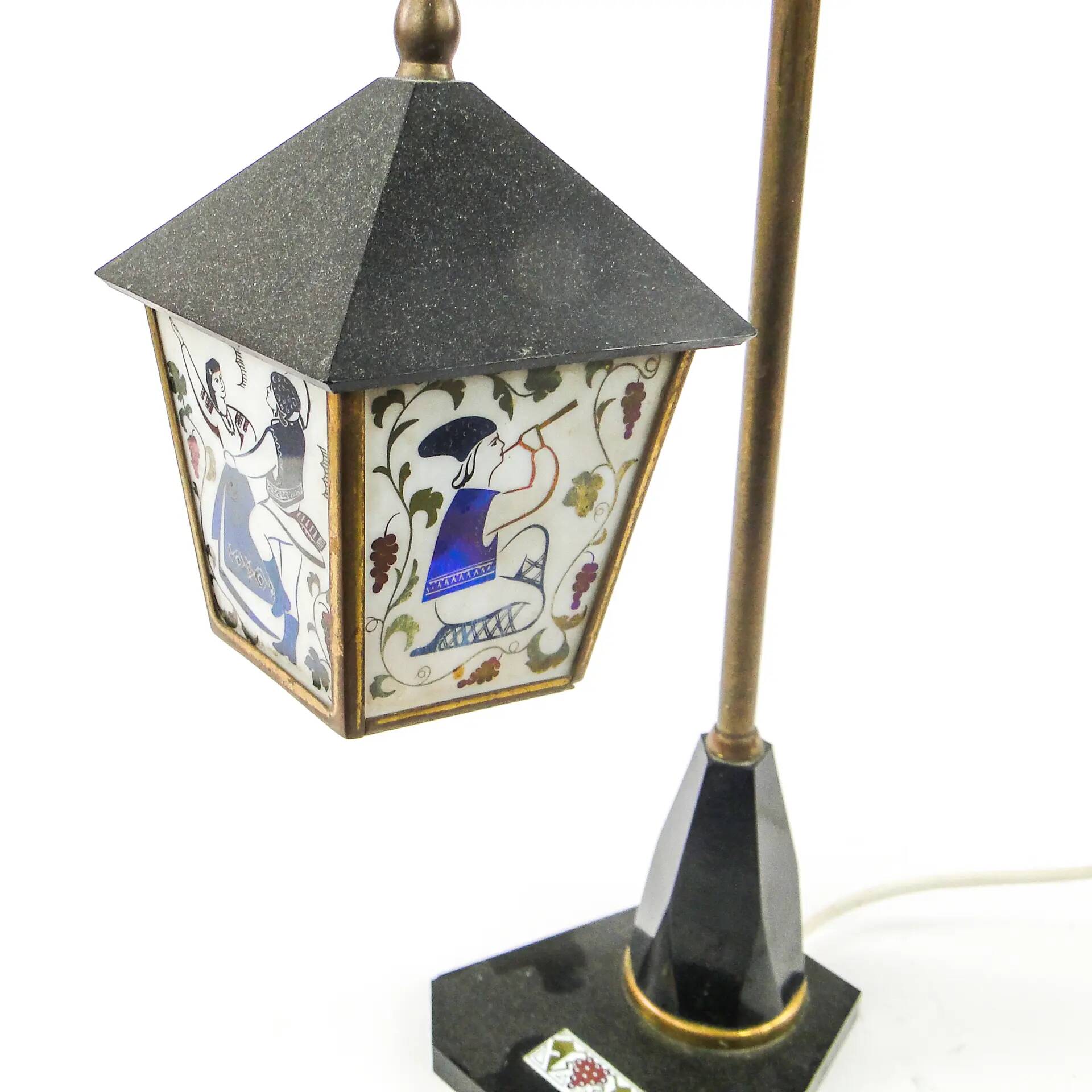 Folk table lamp, bakelite, brass, stone, USSR, 1950s