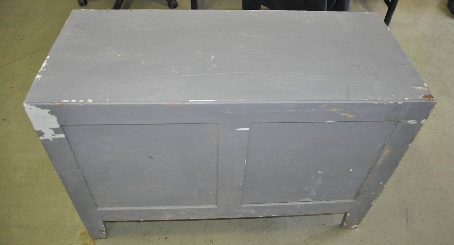 Commode vintage grise en pin peint, années 1950, style industriel, 4 tiroirs