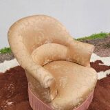 Fauteuil crapaud fleuri à franges ancien - 1930s