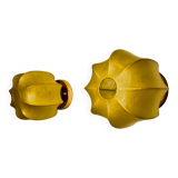 Pair of circular "cocoon" wall lights, resin and pine, Italy, 1970