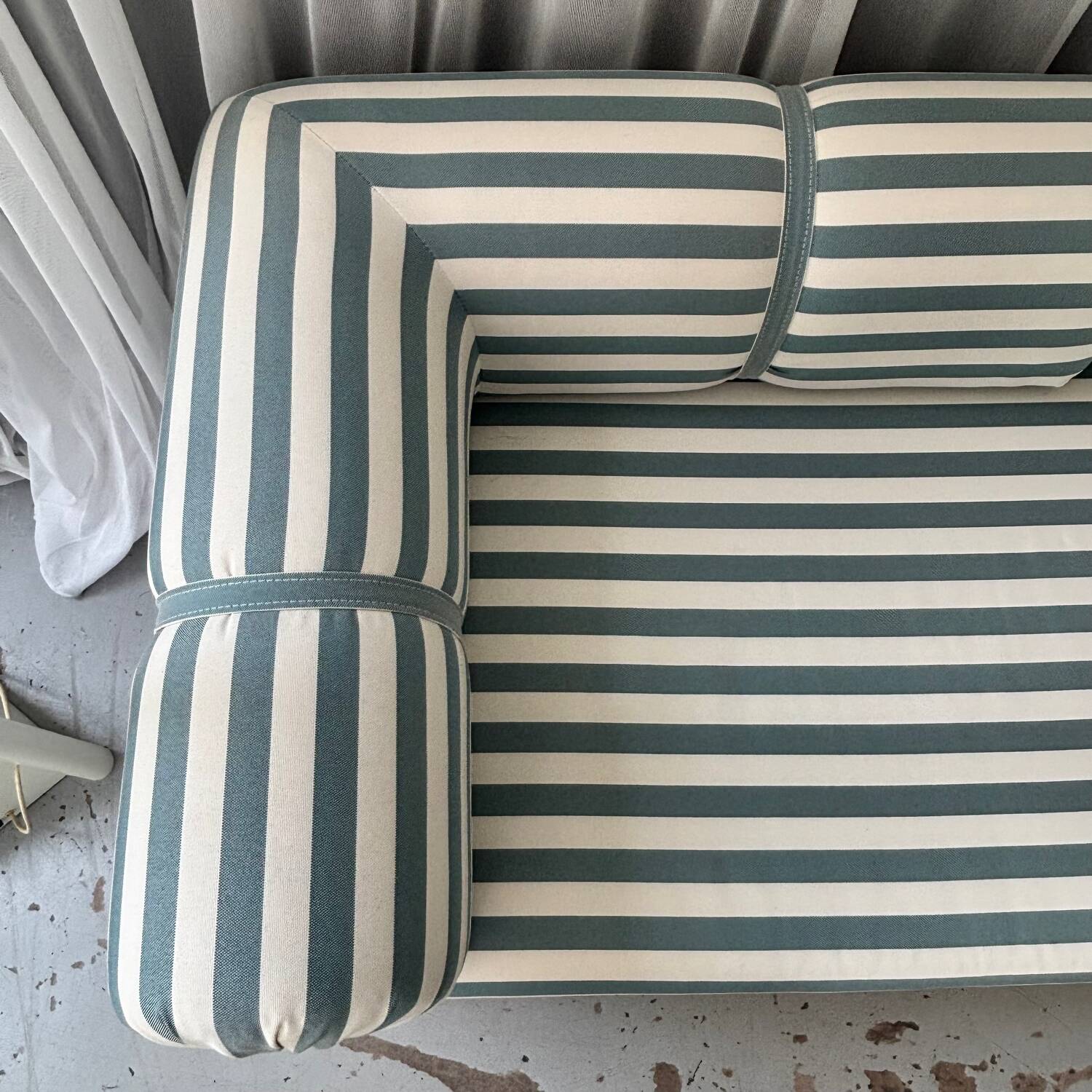Vintage green and white striped sofa bed