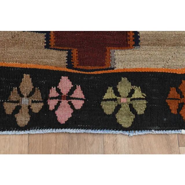 1970s Vintage Turkish Oushak Handmade Wool Cotton Brown Runner Rug  206x387