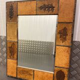 Ceramic wall mirror with herbarium decor circa 1960