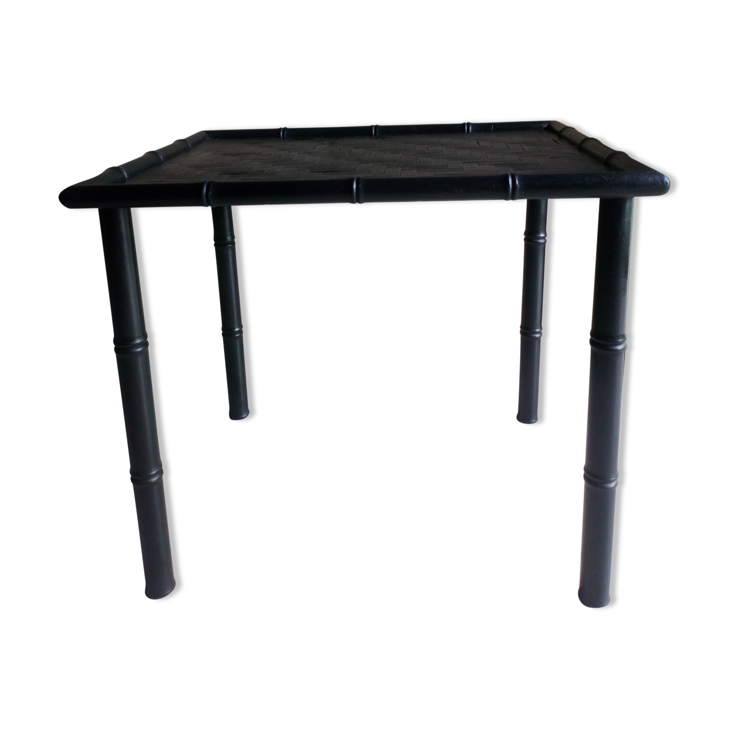 Black wood and bamboo side table