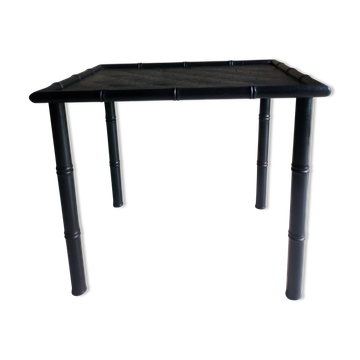 Black wood and bamboo side table